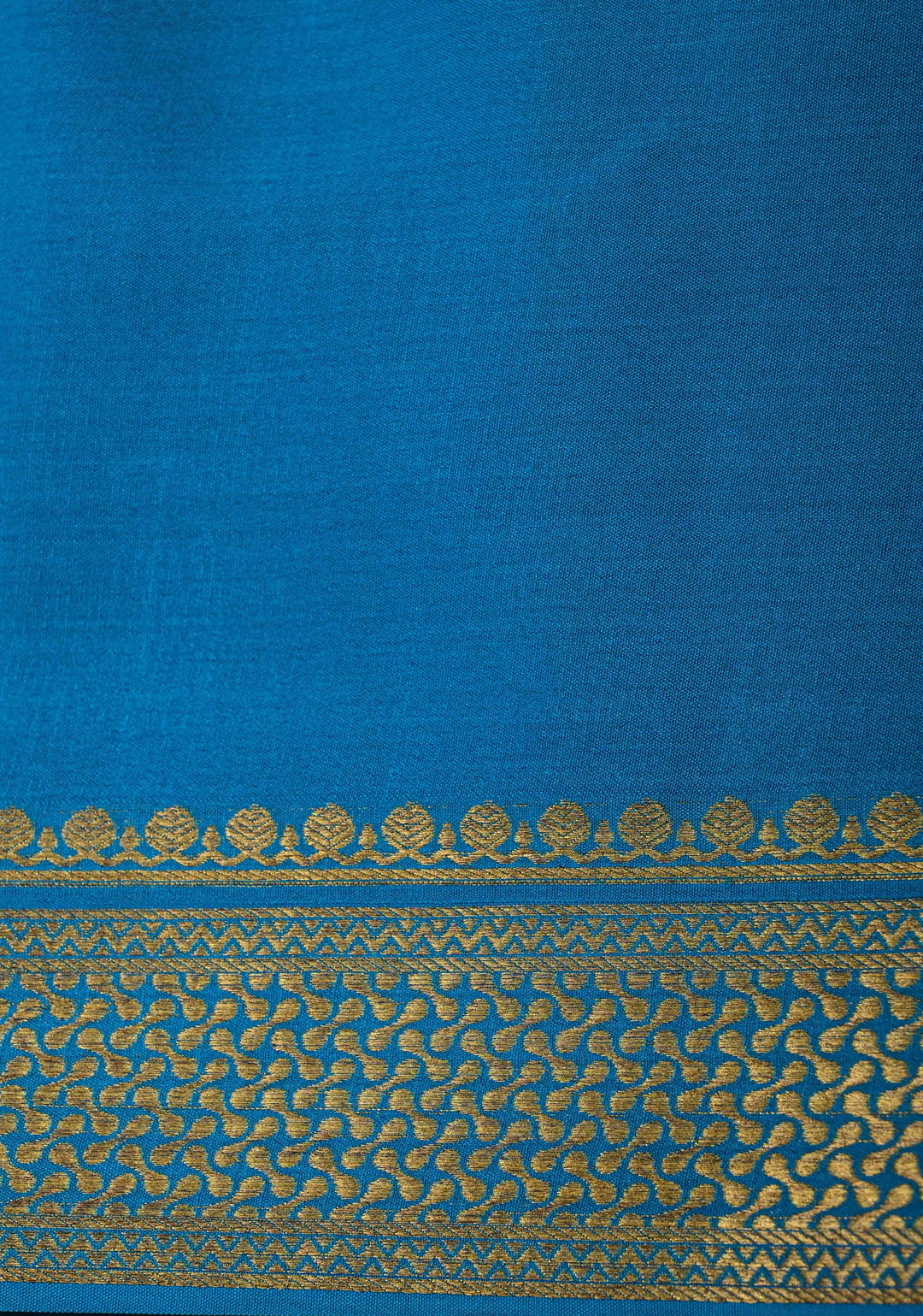 Bluish Cyan Pure Mysore Silk Saree with Zari Stripes on Royal Blue and Zari Border in KSIC Grade Thickness | SILK MARK CERTIFIED