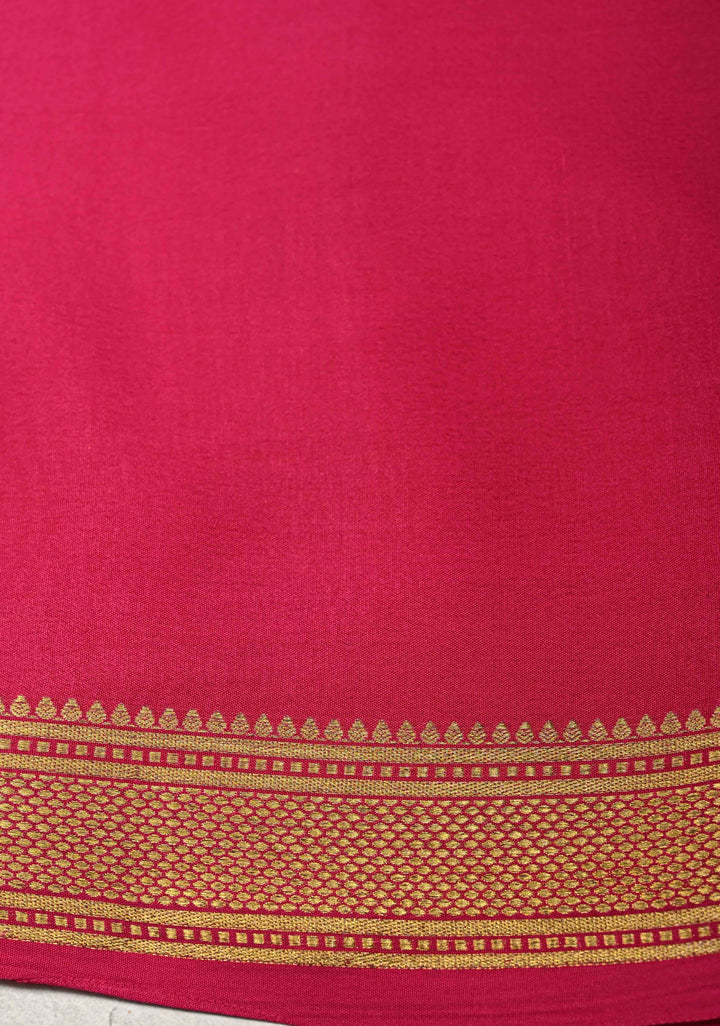 Fuchsia and Ink Blue Mysore Silk Saree with Half Border in KSIC Grade Thickness | SILK MARK CERTIFIED