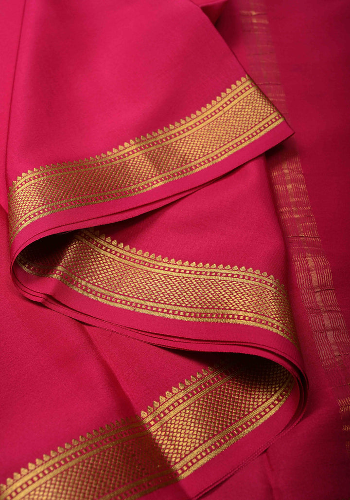 Fuchsia and Ink Blue Mysore Silk Saree with Half Border in KSIC Grade Thickness | SILK MARK CERTIFIED