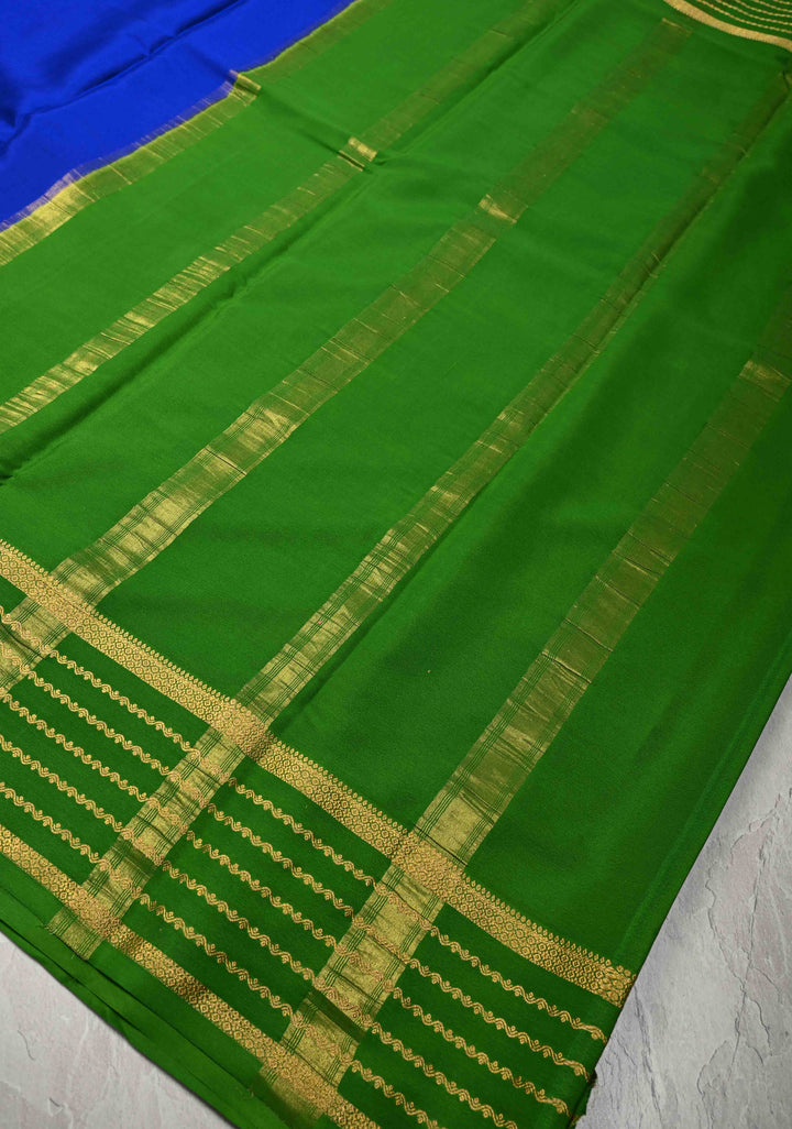 Royal Blue Mysore Silk Saree with Contrast Zari Borders in KSIC Grade Thickness | SILK MARK CERTIFIED