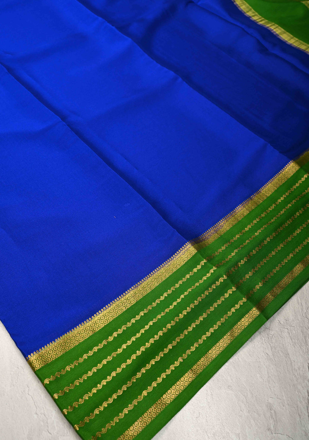 Royal Blue Mysore Silk Saree with Contrast Zari Borders in KSIC Grade Thickness | SILK MARK CERTIFIED