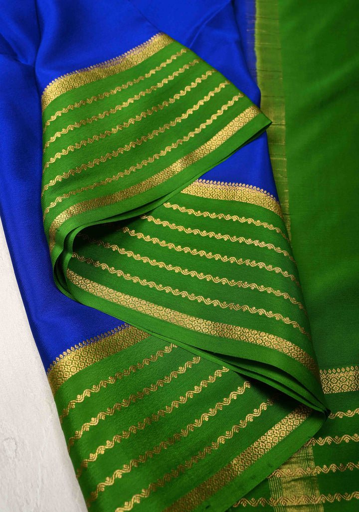 Royal Blue Mysore Silk Saree with Contrast Zari Borders in KSIC Grade Thickness | SILK MARK CERTIFIED