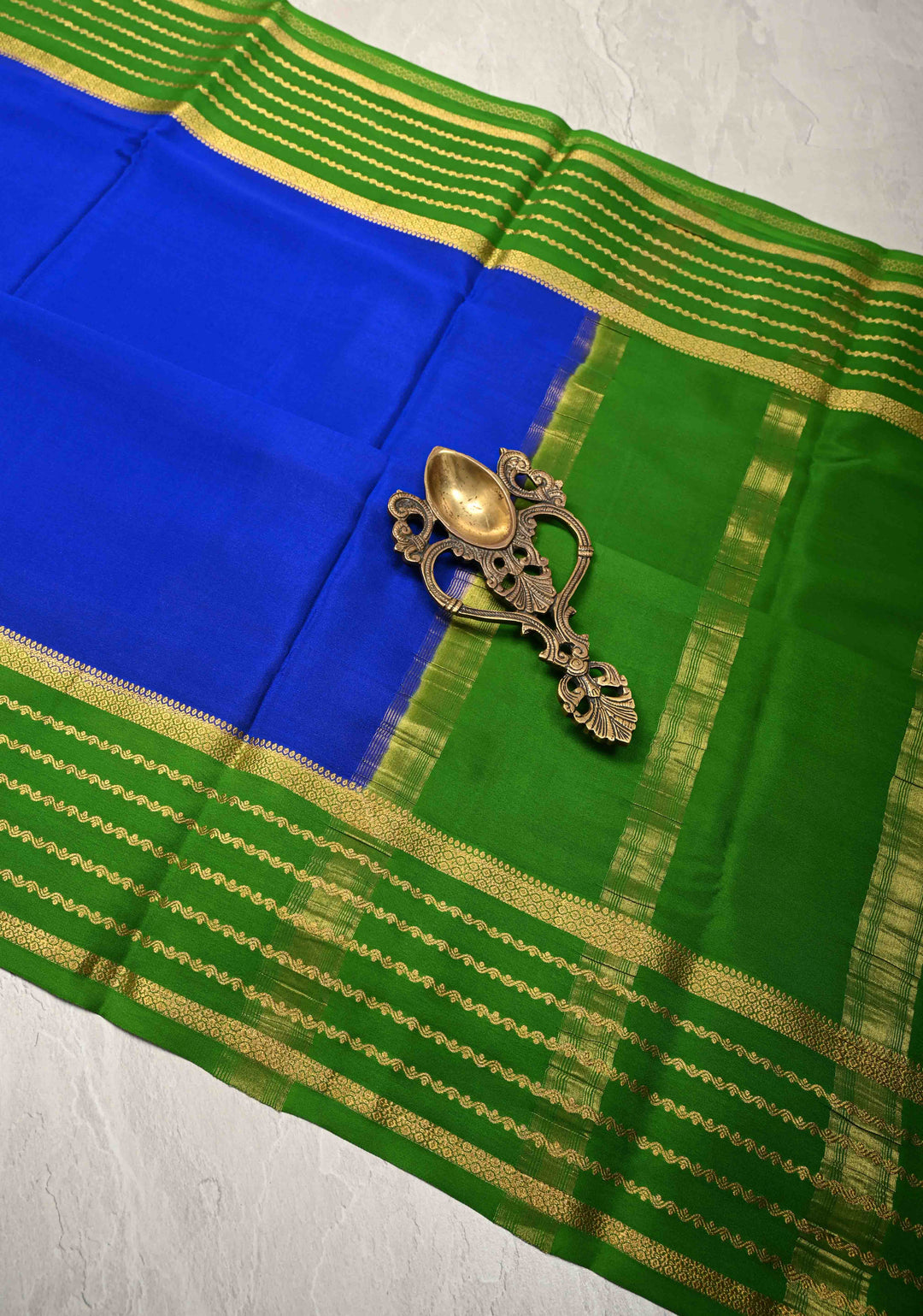 Royal Blue Mysore Silk Saree with Contrast Zari Borders in KSIC Grade Thickness | SILK MARK CERTIFIED