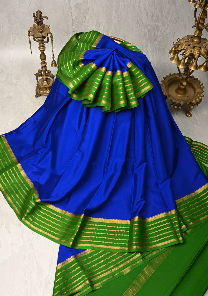 Royal Blue Mysore Silk Saree with Contrast Zari Borders in KSIC Grade Thickness | SILK MARK CERTIFIED