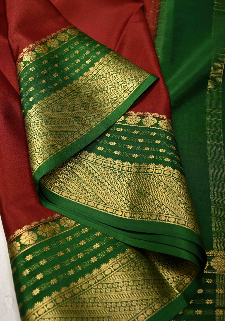 Coffee Brown  Mysore Silk Saree with Contrast Zari Borders in KSIC Grade Thickness | SILK MARK CERTIFIED