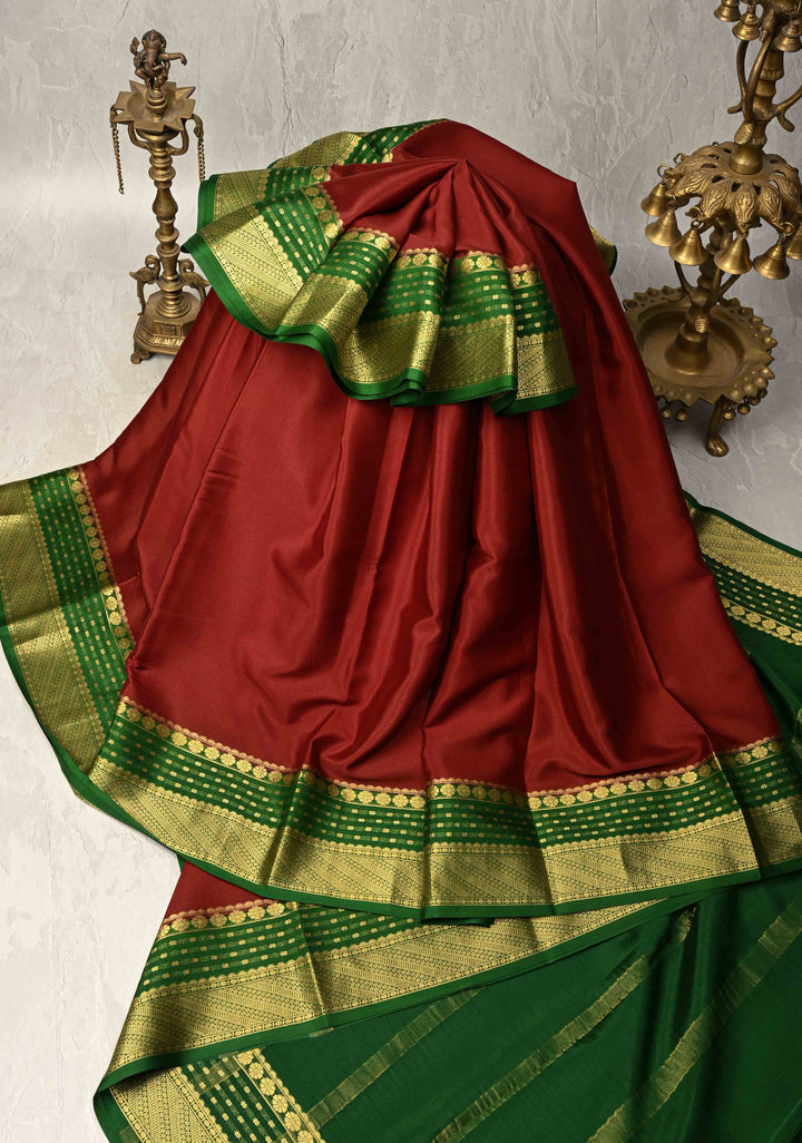 Coffee Brown  Mysore Silk Saree with Contrast Zari Borders in KSIC Grade Thickness | SILK MARK CERTIFIED
