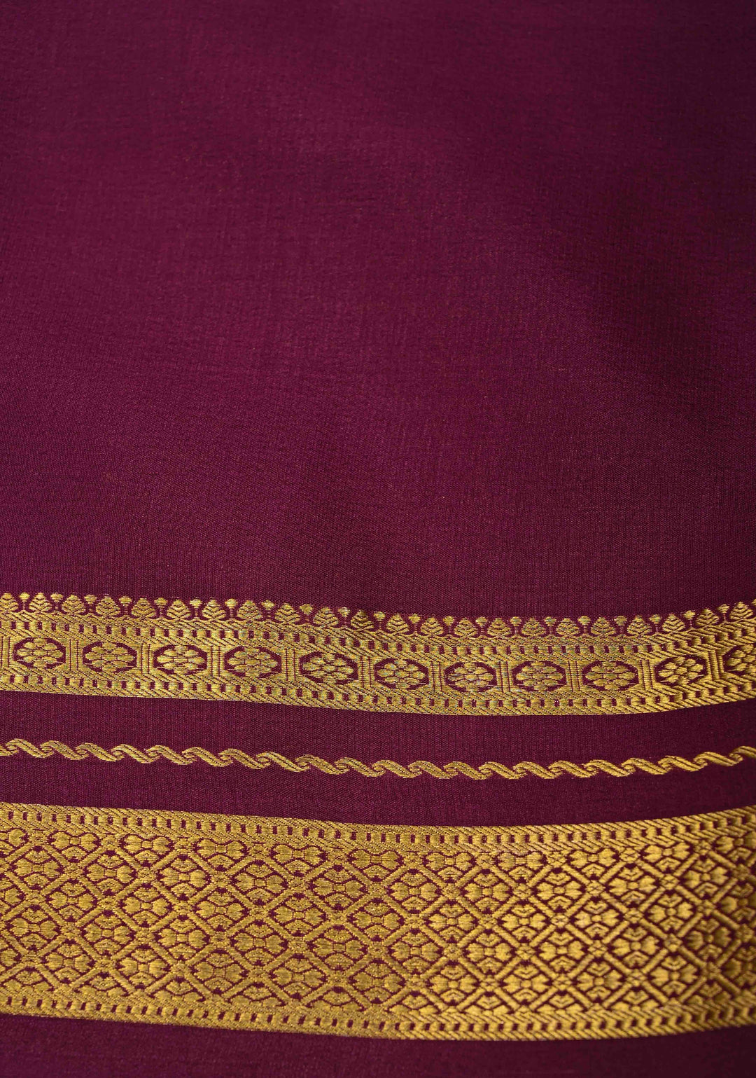 Aubergine Pure Mysore Silk Saree with Podi-Kattam Zari Checks on Rose Pink and Zari Border in KSIC Grade Thickness | SILK MARK CERTIFIED
