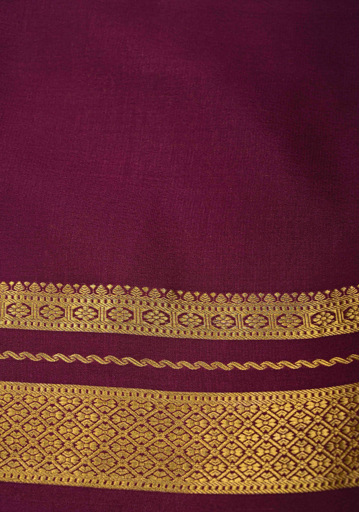Aubergine Pure Mysore Silk Saree with Podi-Kattam Zari Checks on Rose Pink and Zari Border in KSIC Grade Thickness | SILK MARK CERTIFIED