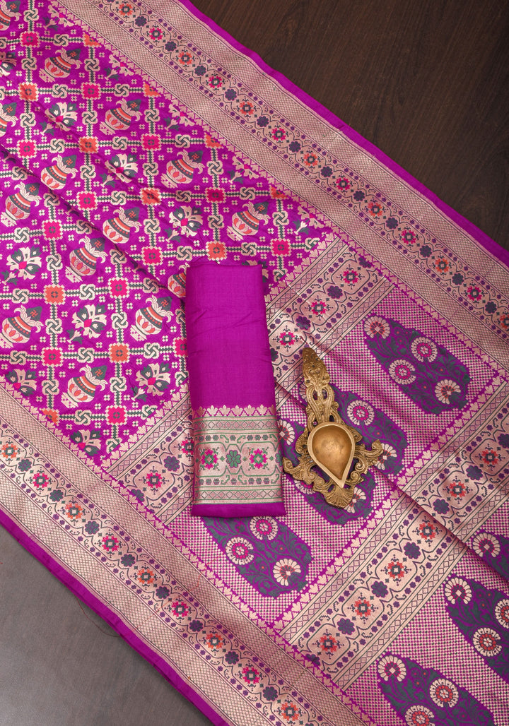 Kalash Motifs Meenakari Banarasi Pure Silk Saree in Purple | SILK MARK CERTIFIED