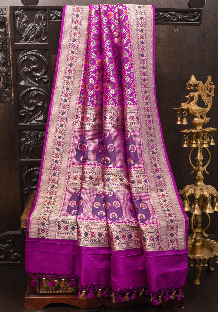 Kalash Motifs Meenakari Banarasi Pure Silk Saree in Purple | SILK MARK CERTIFIED