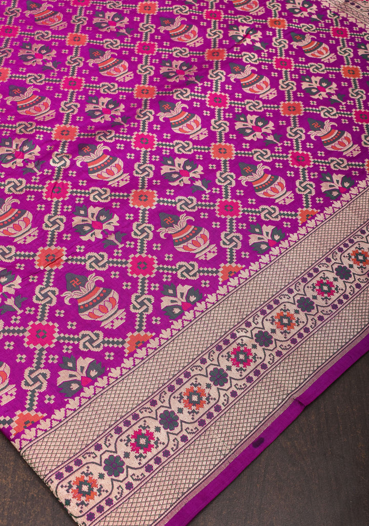 Kalash Motifs Meenakari Banarasi Pure Silk Saree in Purple | SILK MARK CERTIFIED