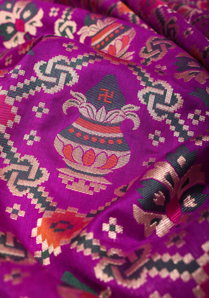 Kalash Motifs Meenakari Banarasi Pure Silk Saree in Purple | SILK MARK CERTIFIED