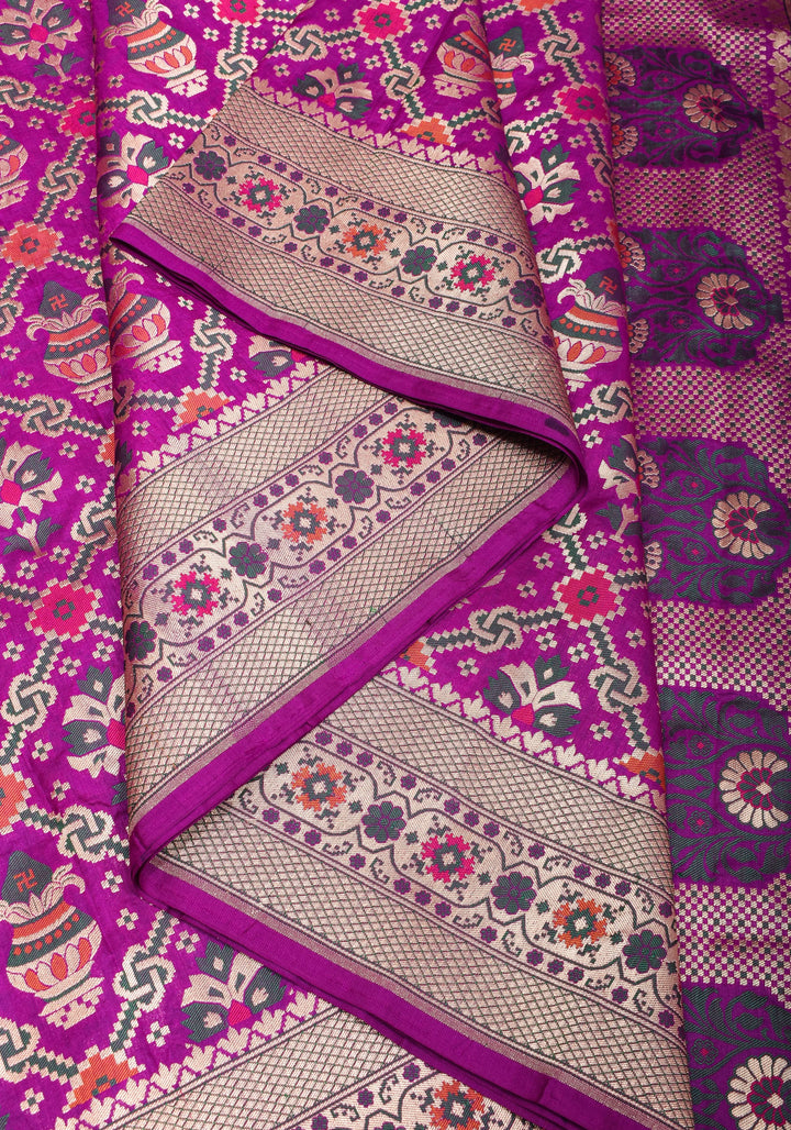 Kalash Motifs Meenakari Banarasi Pure Silk Saree in Purple | SILK MARK CERTIFIED