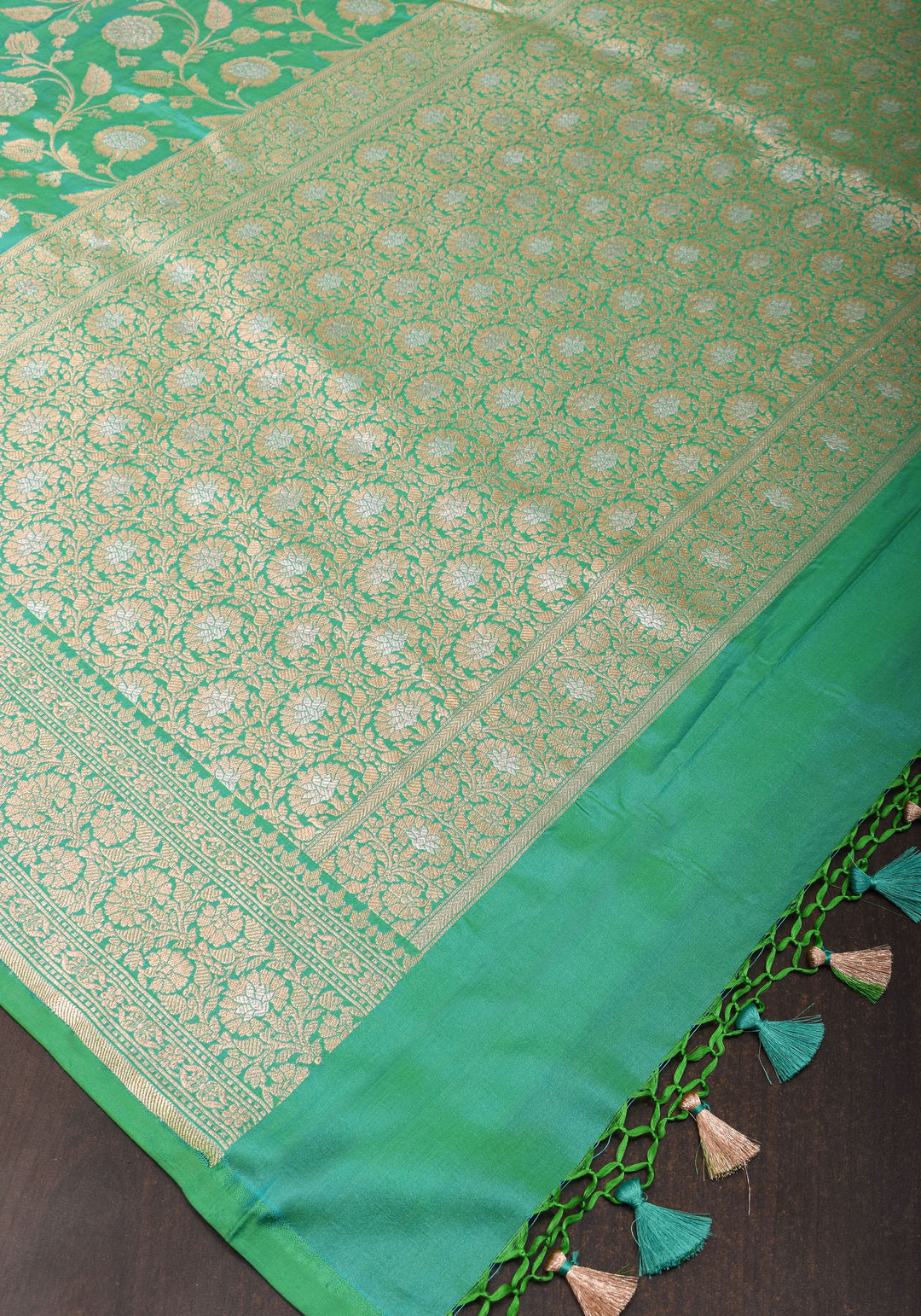 Sea Green Exquisite Banarasi Alfi Jaal Katan Saree | SILK MARK CERTIFIED