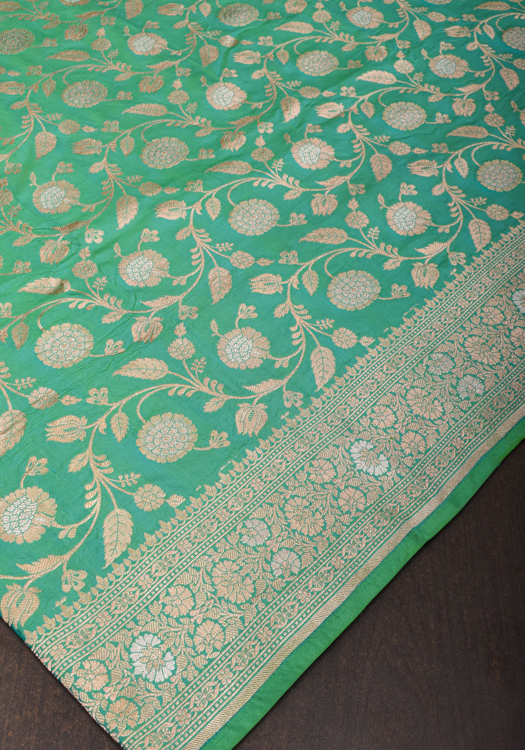 Sea Green Exquisite Banarasi Alfi Jaal Katan Saree | SILK MARK CERTIFIED