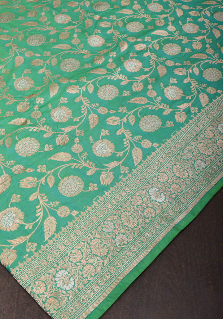 Sea Green Exquisite Banarasi Alfi Jaal Katan Saree | SILK MARK CERTIFIED