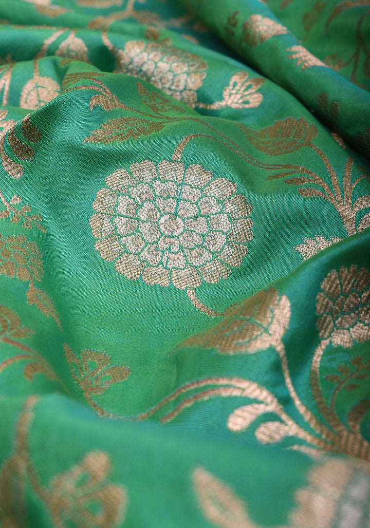 Sea Green Exquisite Banarasi Alfi Jaal Katan Saree | SILK MARK CERTIFIED