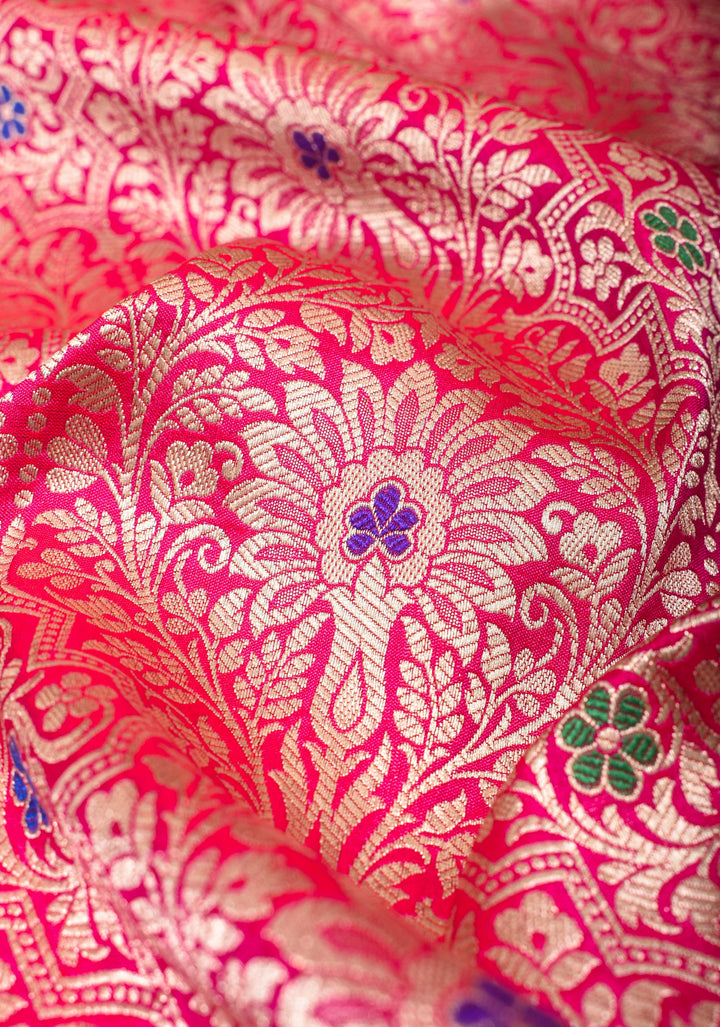 Red Exquisite and Intricate Banarasi Katan Silk Saree with Meenakari Brocade   | SILK MARK CERTIFIED