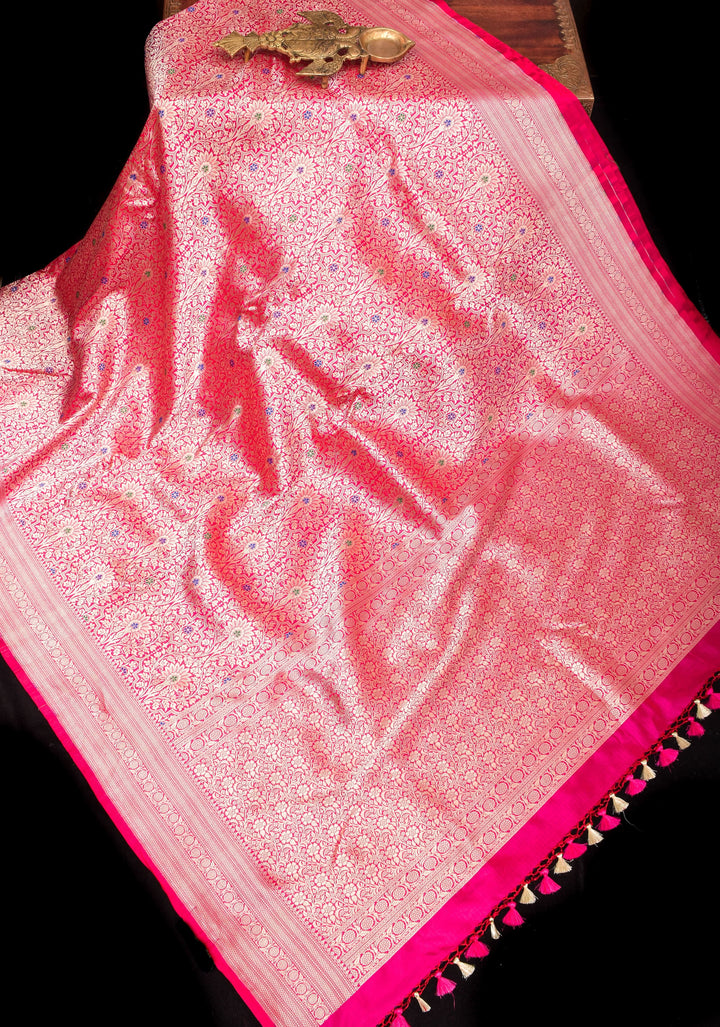 Red Exquisite and Intricate Banarasi Katan Silk Saree with Meenakari Brocade   | SILK MARK CERTIFIED