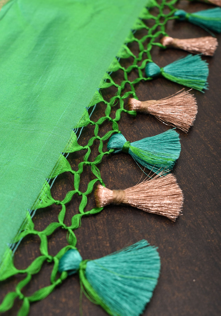 Leaf Green Alfi  Pure Katan Silk Banarasi Saree with Floral Jaal Weave | SILK MARK CERTIFIED
