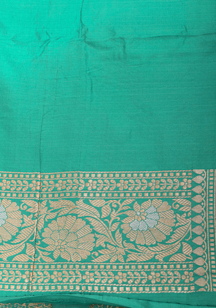 Cyan Alfi  Pure Katan Silk Banarasi Saree with Floral Jaal Weave | SILK MARK CERTIFIED