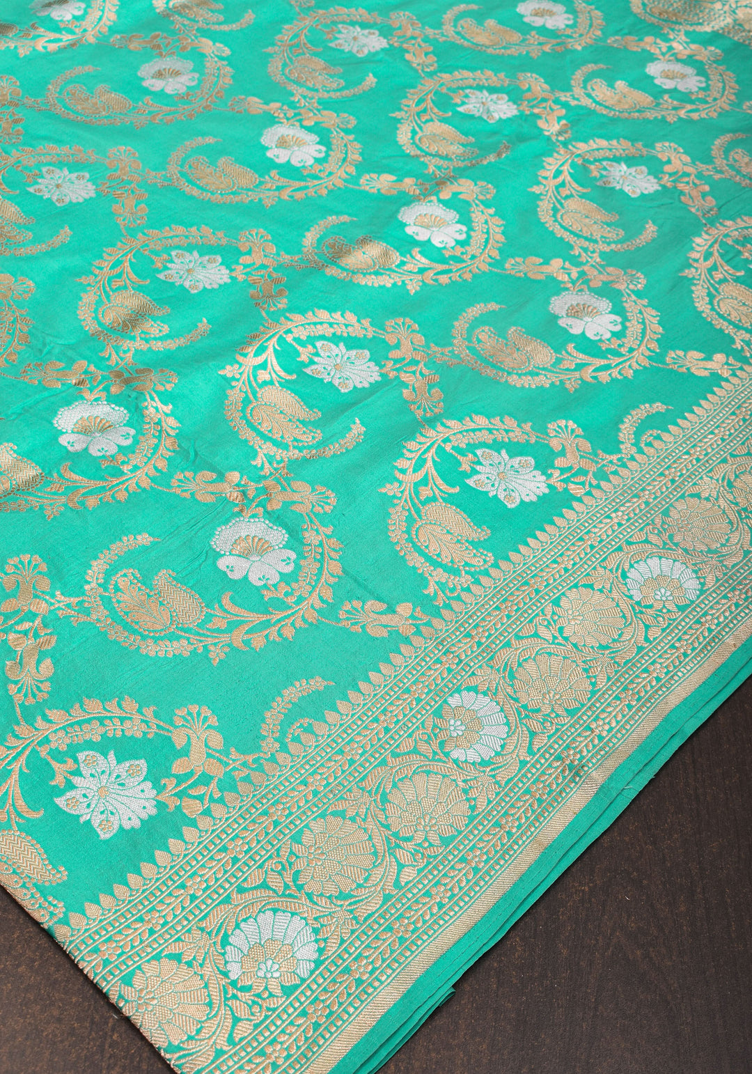 Cyan Alfi  Pure Katan Silk Banarasi Saree with Floral Jaal Weave | SILK MARK CERTIFIED
