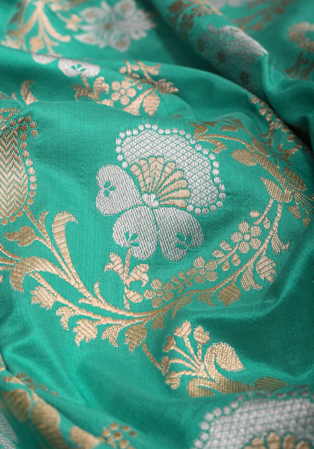 Cyan Alfi  Pure Katan Silk Banarasi Saree with Floral Jaal Weave | SILK MARK CERTIFIED
