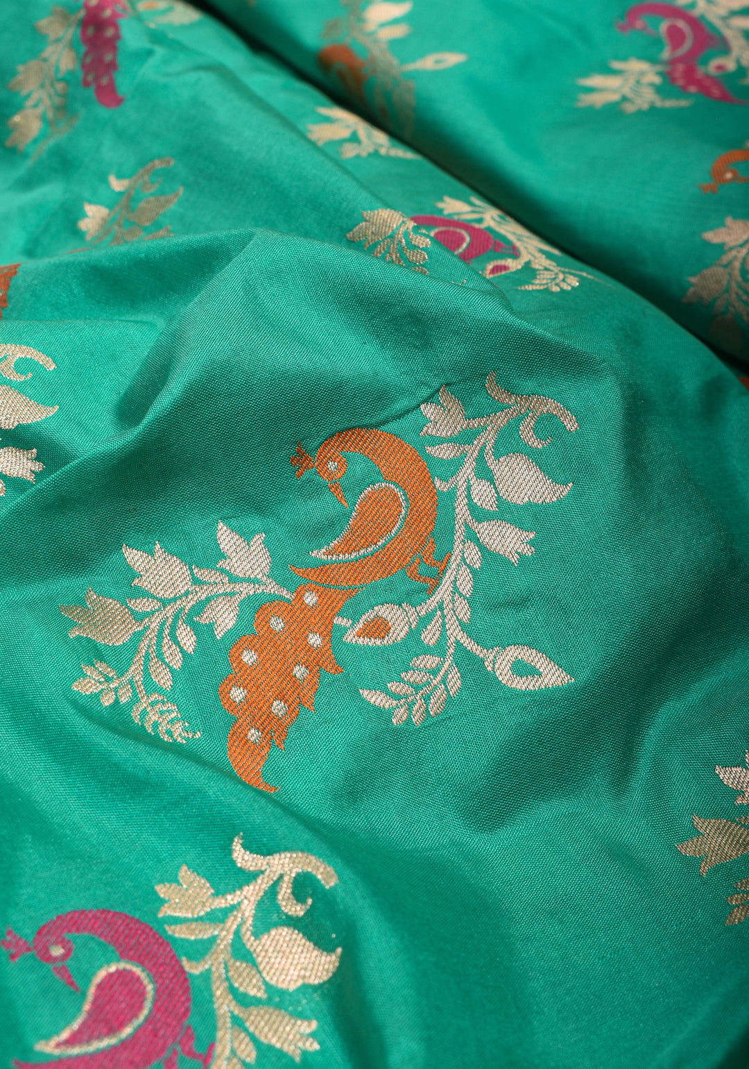 Teal Banarasi Katan silk saree with Meenakari Peacock Motifs and Paithani style borders  | SILK MARK CERTIFIED