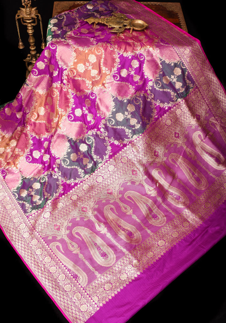 Exquisite Multicolor  Rangkaat Design Banarasi Katan Saree with Paisley Jaal Zari Detailing | SILK MARK CERTIFIED
