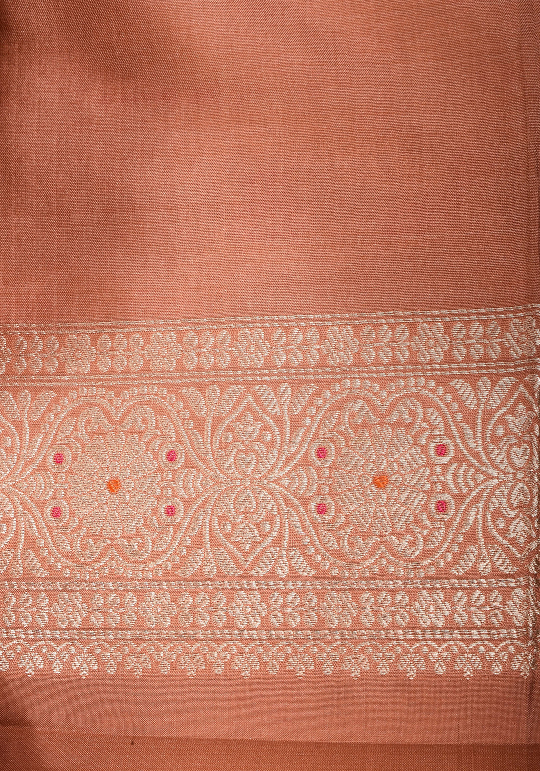 Coral Peach Exquisite Banarasi Meenakari Jaal Katan Silk Saree | SILK MARK CERTIFIED