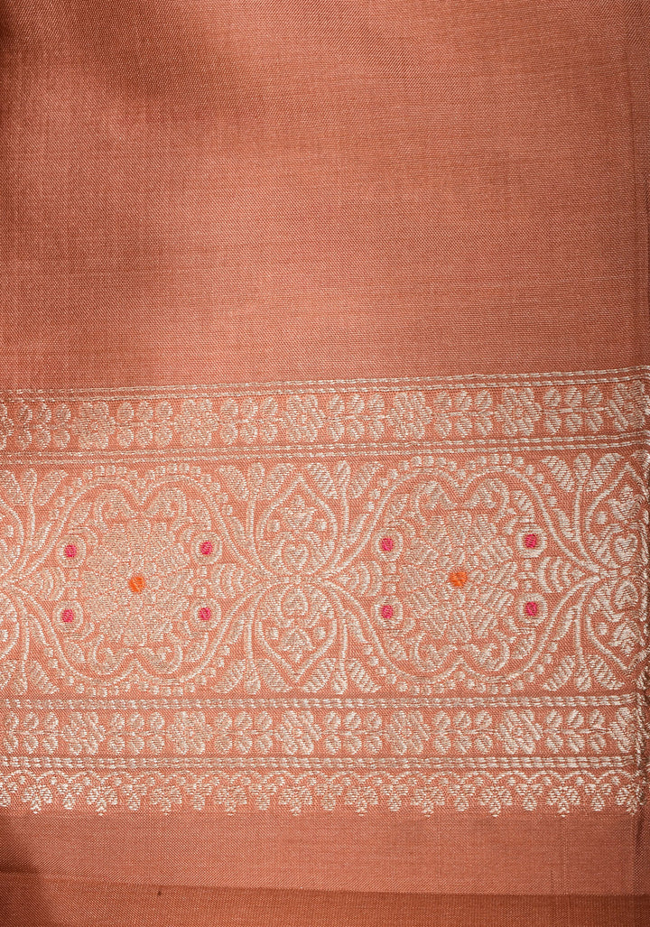 Coral Peach Exquisite Banarasi Meenakari Jaal Katan Silk Saree | SILK MARK CERTIFIED