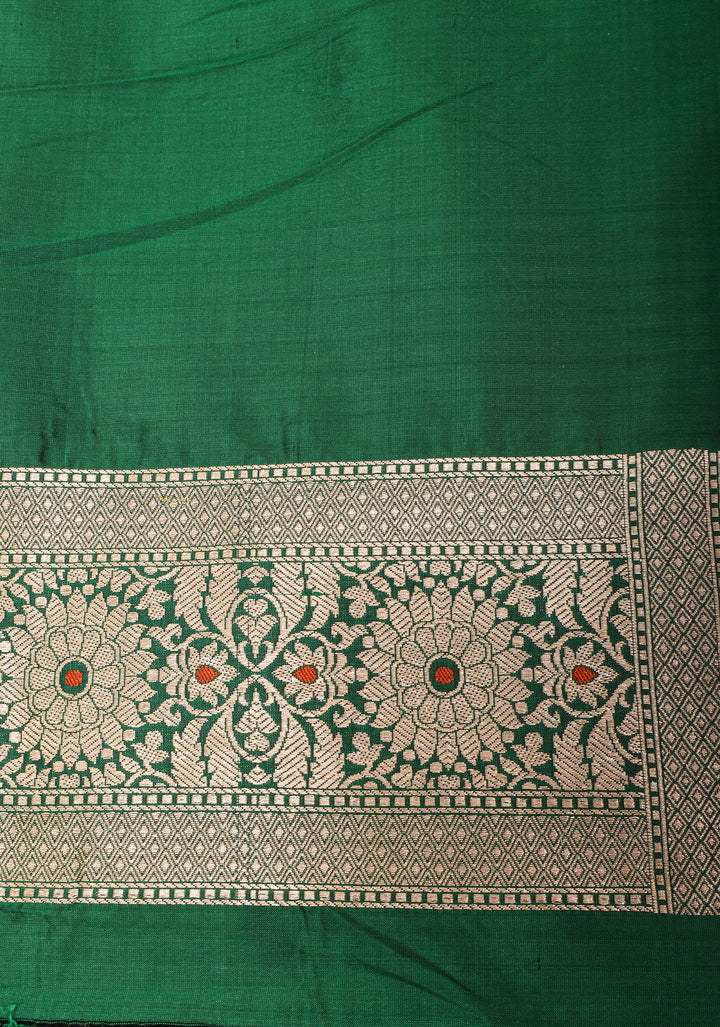 Green Pure Katan Silk saree with Trendy Meenakari design and Zari borders | SILK MARK CERTIFIED