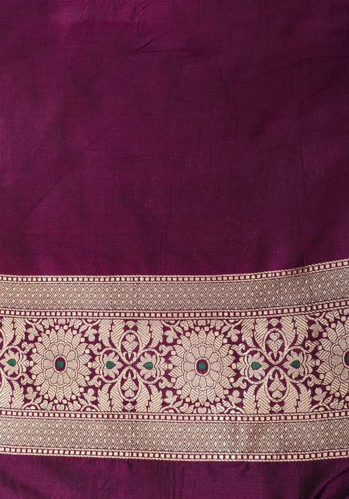 Grape Purple Pure Katan Silk saree with Trendy Jharokha Meenakari design and Zari borders | SILK MARK CERTIFIED