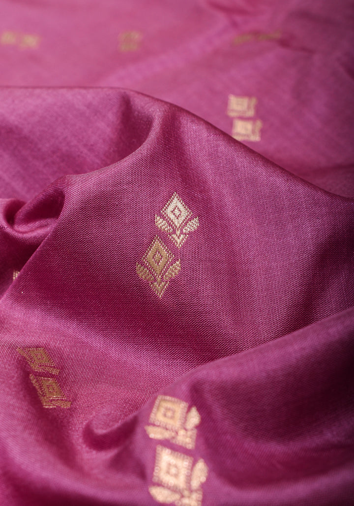 Magenta Banarasi Katan Silk Saree with Zari Butti with Meenakari jaal panel and zari Border | SILK MARK CERTIFIED