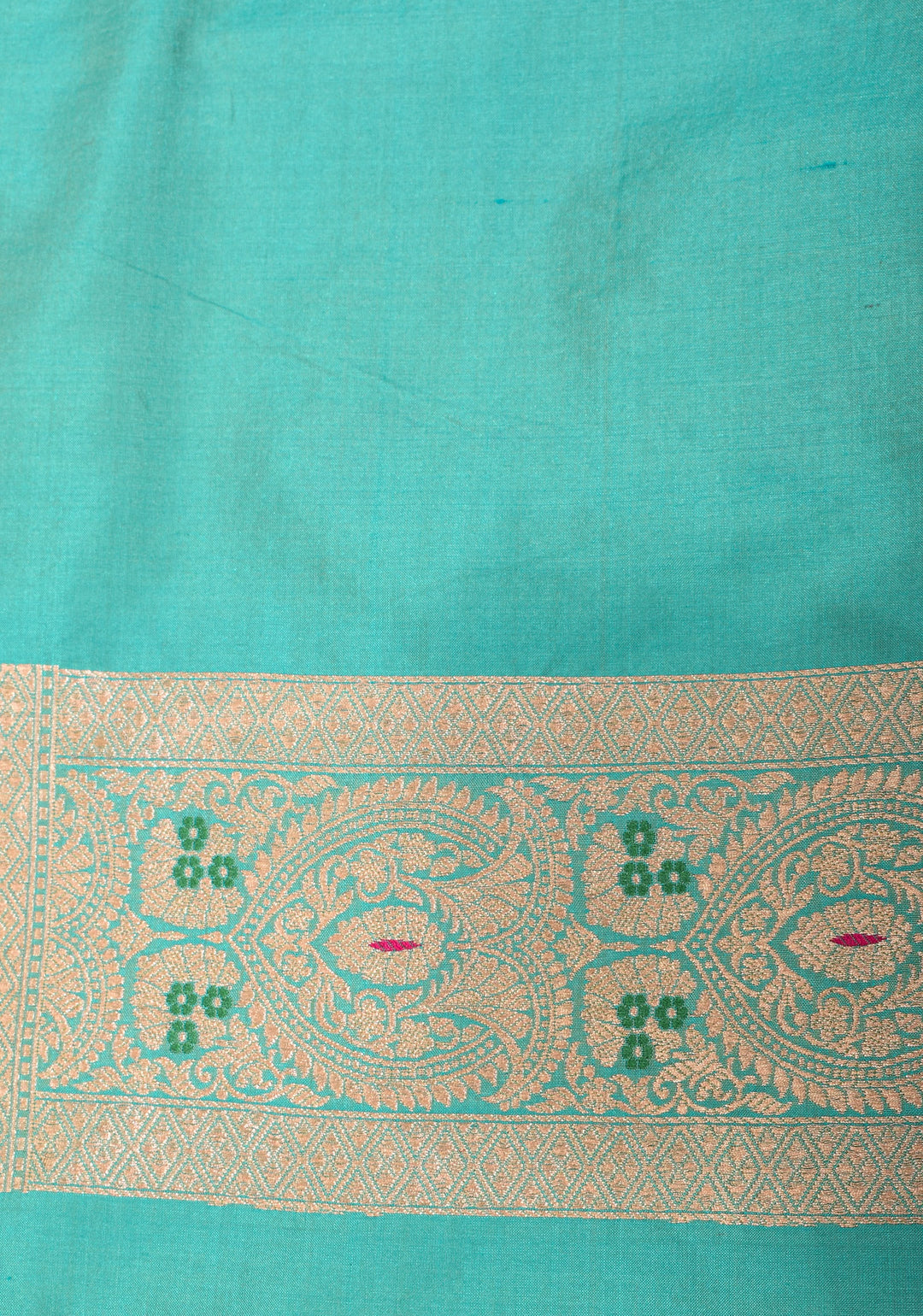 Turquoise Banarasi Katan Silk Saree with Zari Butti with Meenakeri jaal skirt border | SILK MARK CERTIFIED