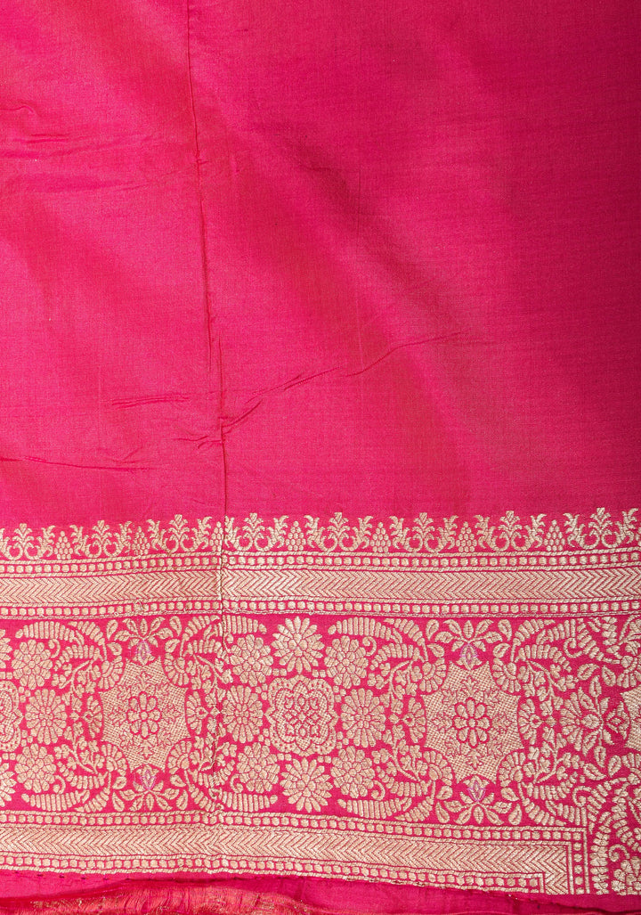 Pink Banarasi Meenakari floral Brocade Katan Silk Saree with Zari Border | SILK MARK CERTIFIED