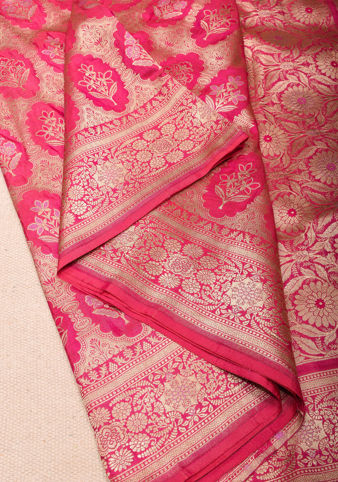 Pink Banarasi Meenakari floral Brocade Katan Silk Saree with Zari Border | SILK MARK CERTIFIED