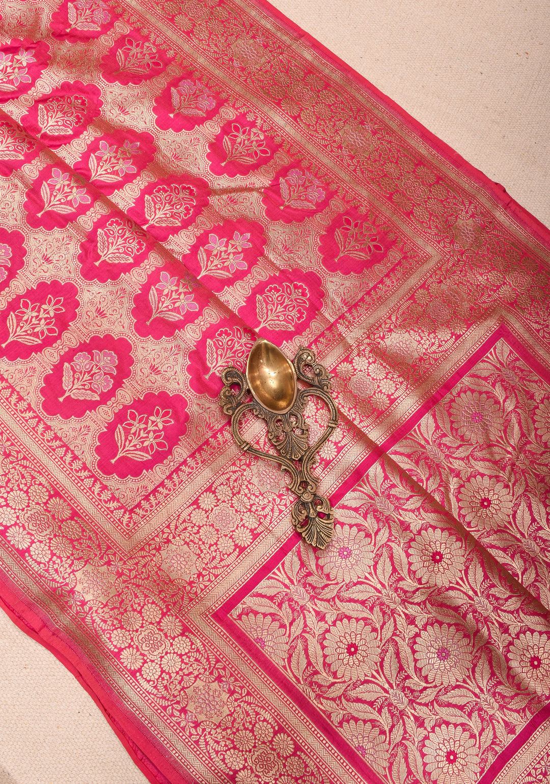 Pink Banarasi Meenakari floral Brocade Katan Silk Saree with Zari Border | SILK MARK CERTIFIED