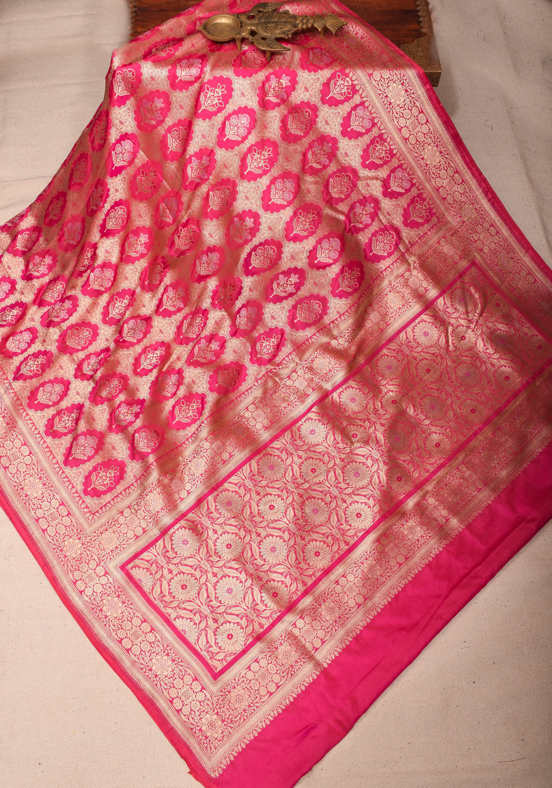 Pink Banarasi Meenakari floral Brocade Katan Silk Saree with Zari Border | SILK MARK CERTIFIED