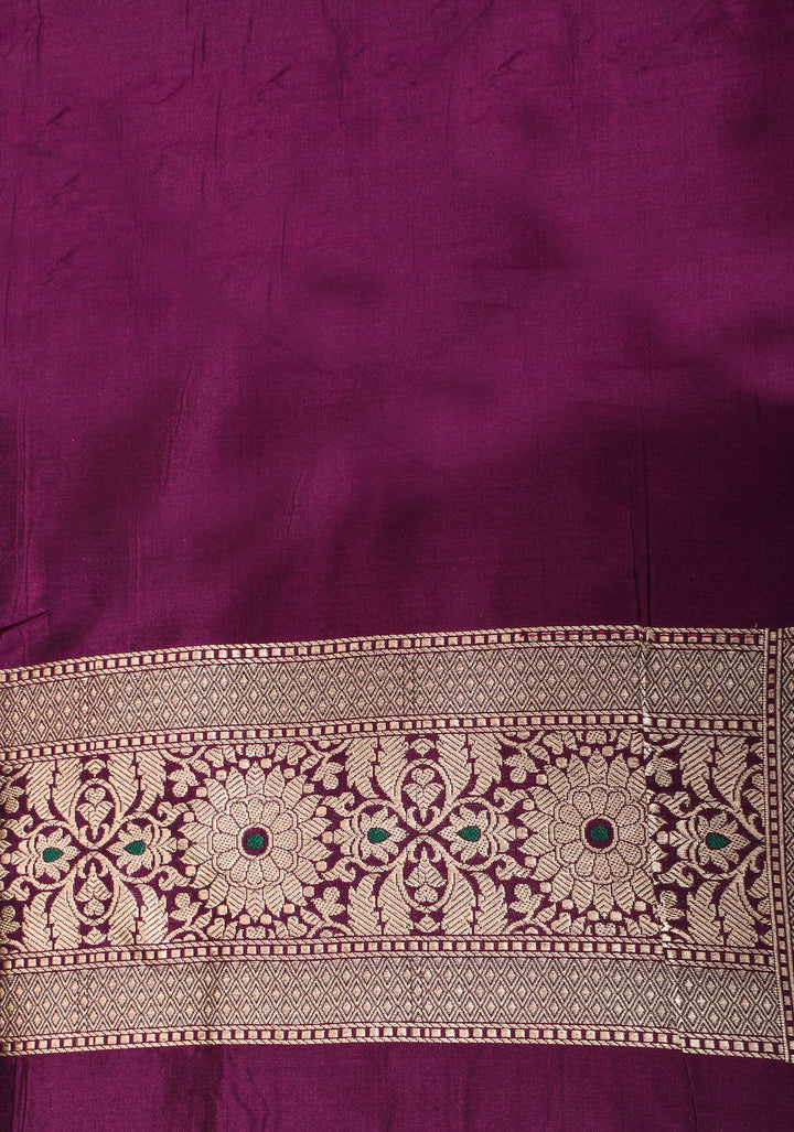Magenta Pure Katan Silk saree with Trendy Jharokha Meenakari design and Zari borders | SILK MARK CERTIFIED