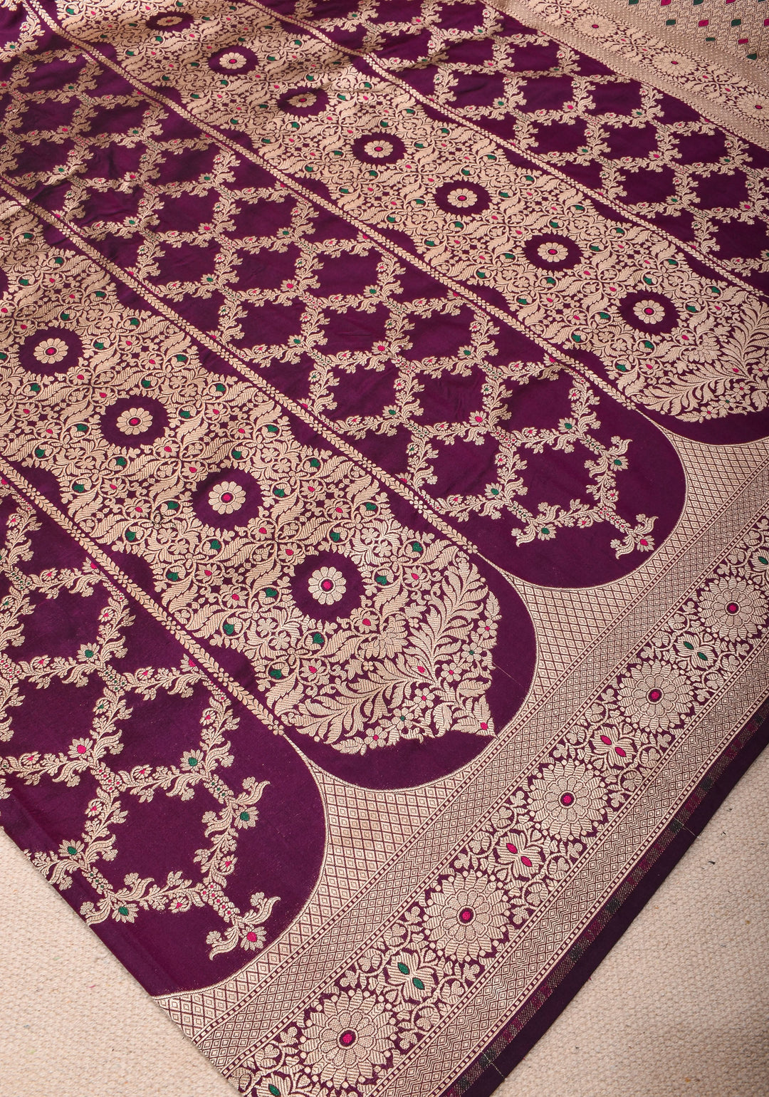 Magenta Pure Katan Silk saree with Trendy Jharokha Meenakari design and Zari borders | SILK MARK CERTIFIED