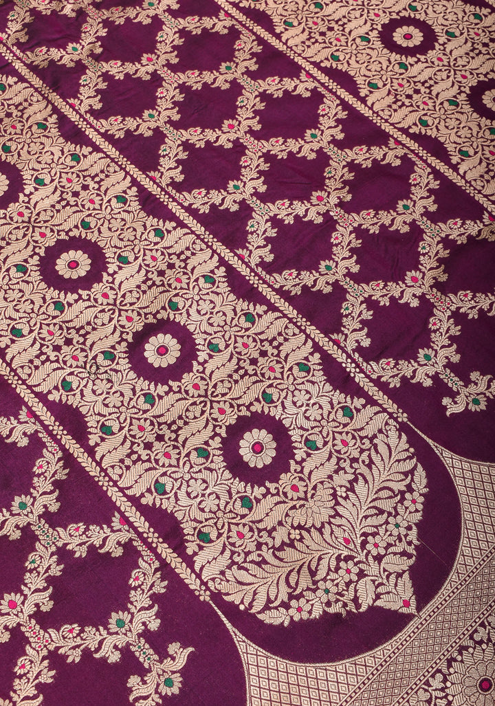 Magenta Pure Katan Silk saree with Trendy Jharokha Meenakari design and Zari borders | SILK MARK CERTIFIED
