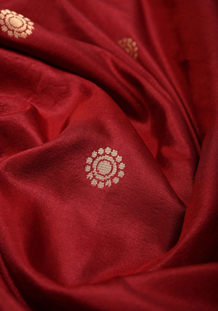 Maroon  Banarasi Pure Katan Silk Saree with Zari Buttas and Paithani Style Borders | SILK MARK CERTIFIED