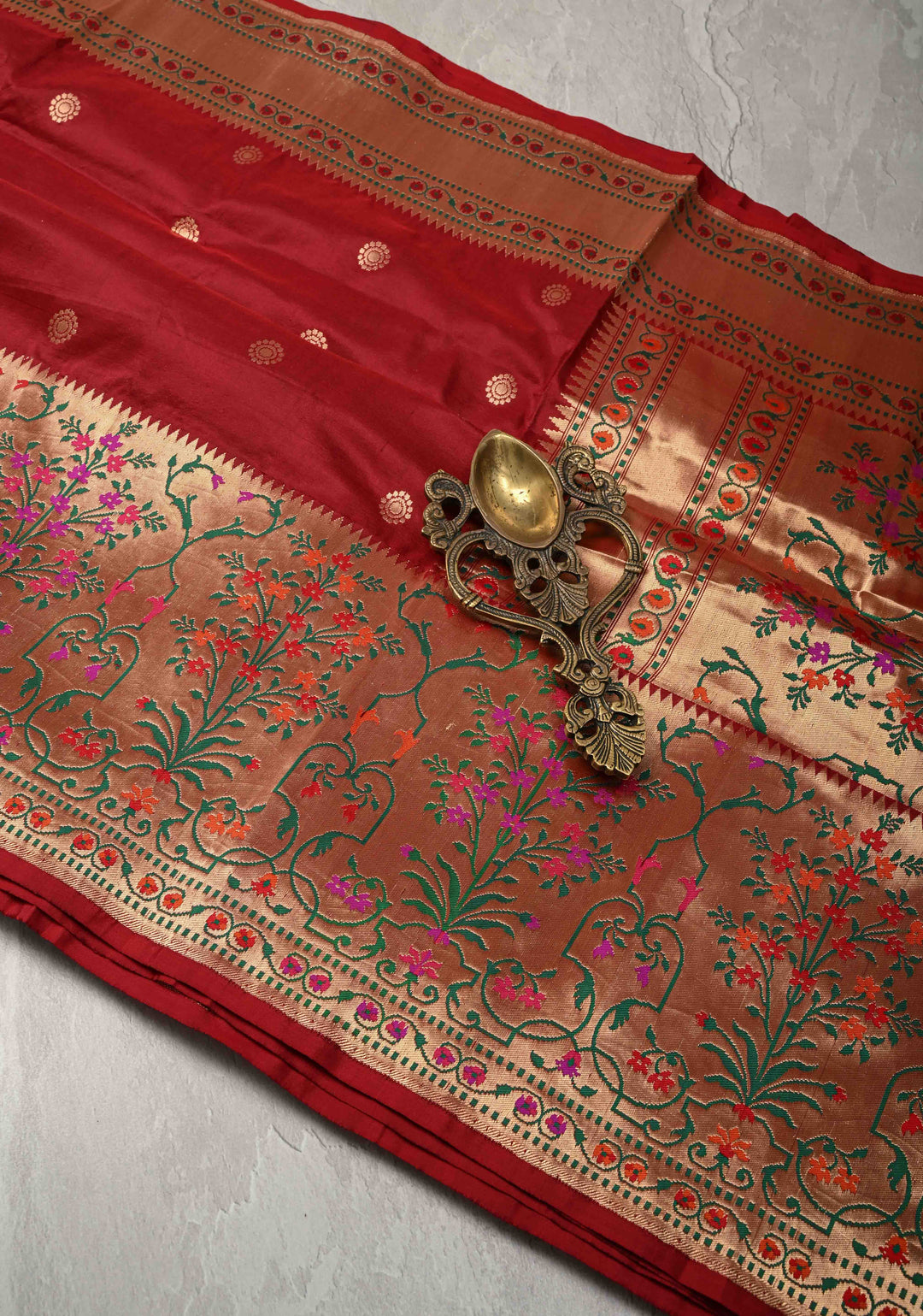 Maroon  Banarasi Pure Katan Silk Saree with Zari Buttas and Paithani Style Borders | SILK MARK CERTIFIED