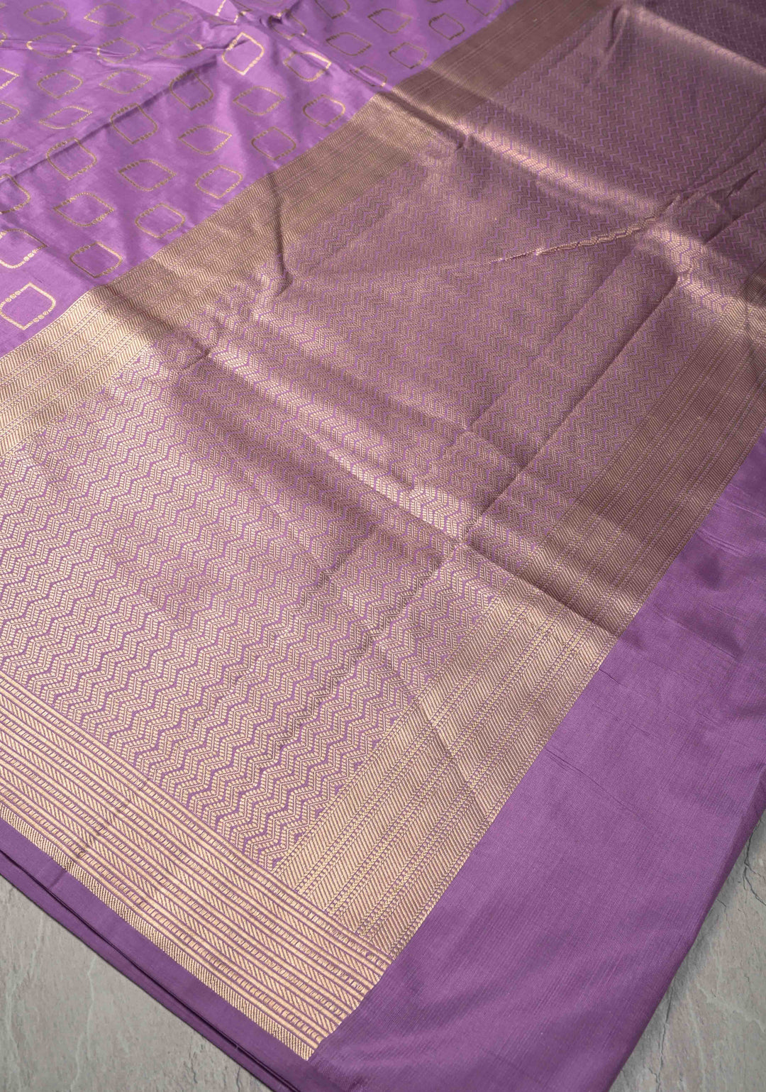 Lavender Banarasi Pure Katan Silk Saree with Geometric Buttas and Floral Zari Borders | SILK MARK CERTIFIED