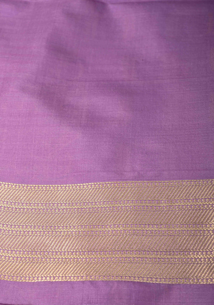 Lavender Banarasi Pure Katan Silk Saree with Geometric Buttas and Floral Zari Borders | SILK MARK CERTIFIED