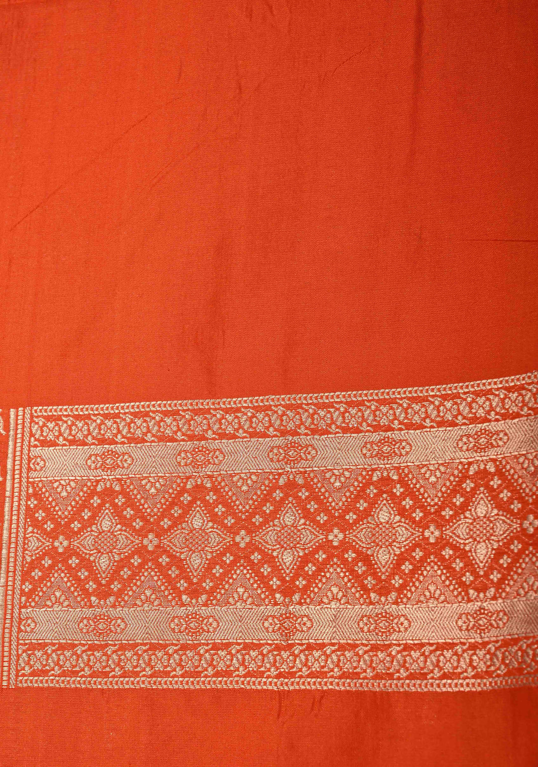 Orange Banarasi Katan Silk Saree with Trellis Brocade and Zari Borders | SILK MARK CERTIFIED