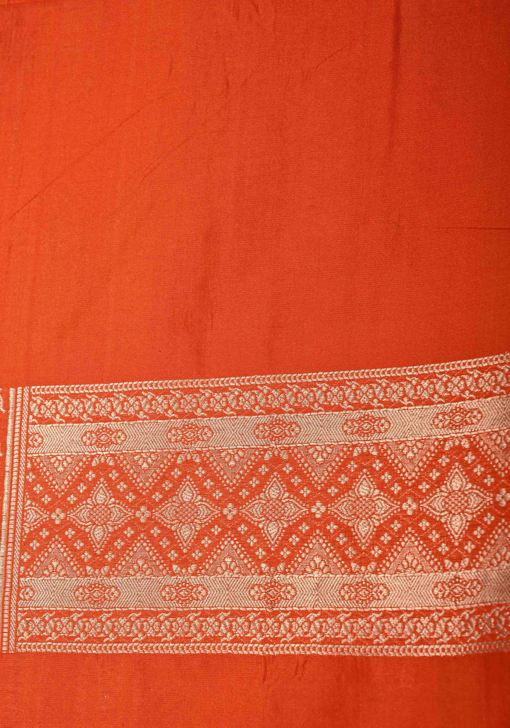 Orange Banarasi Katan Silk Saree with Trellis Brocade and Zari Borders | SILK MARK CERTIFIED