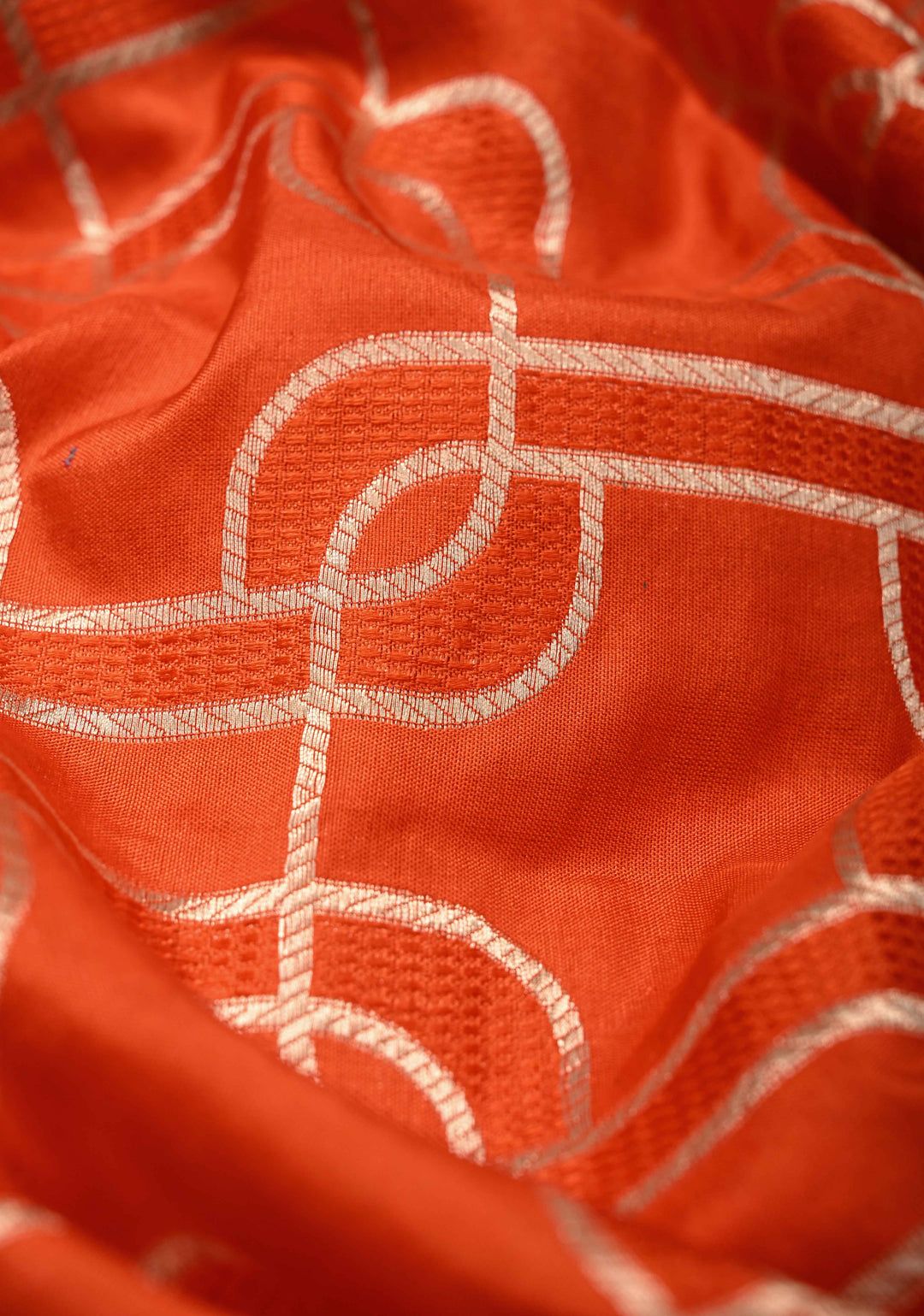 Orange Banarasi Katan Silk Saree with Trellis Brocade and Zari Borders | SILK MARK CERTIFIED