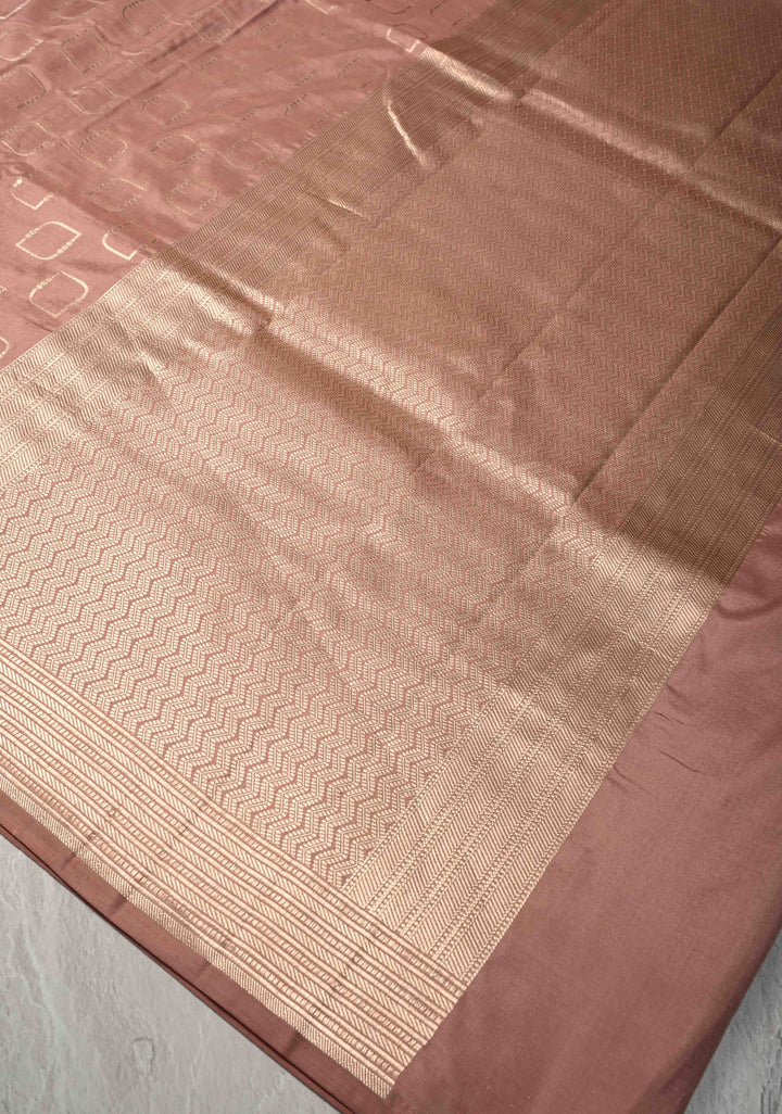 Dusty peach Banarasi Pure Katan Silk Saree with Geometric Buttas and Floral Zari Borders | SILK MARK CERTIFIED